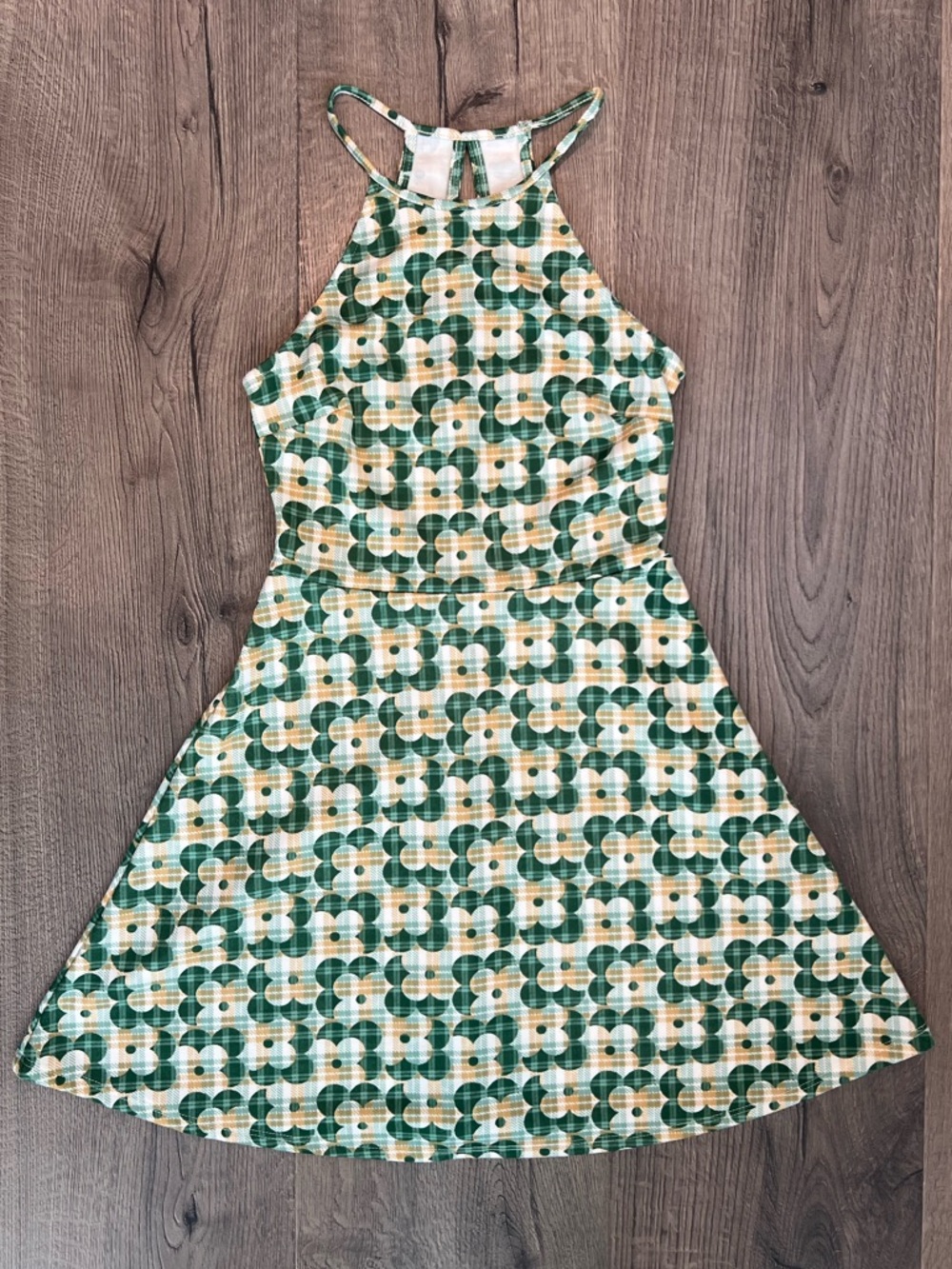 Green & gold Check Floral Dress